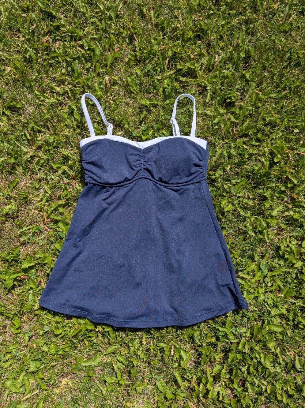 Seafolly Navy Blue Retro Tankini Swim Top with White Trim - Picture 3 of 12